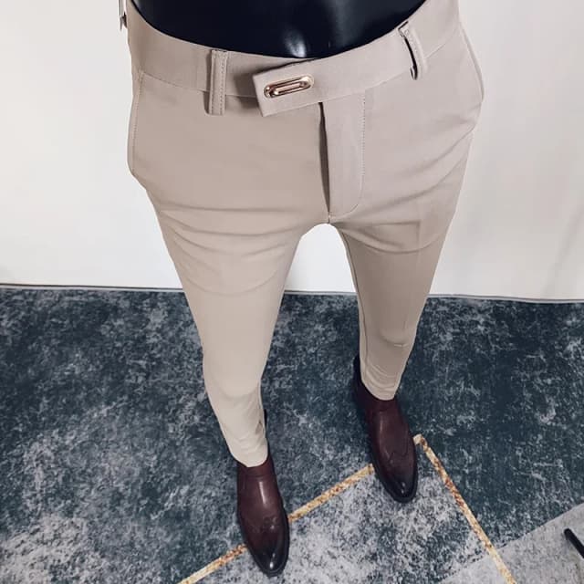 Pantalones de traje para Hombre, Pantalones formales, Pantalone ajustado elástico para Hombre, Calça Masculina, pantalones de vestir informales de Color sólido, ropa de moda para Hombre