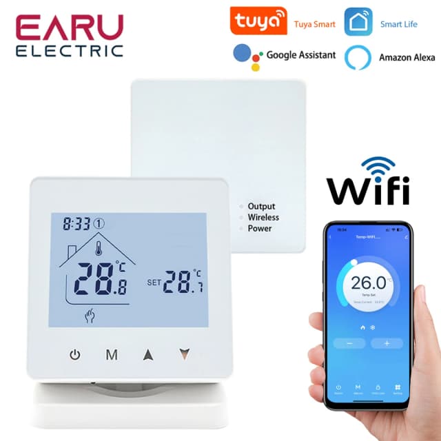 Termostato inalámbrico inteligente RF para caldera de Gas, controlador de temperatura con pantalla táctil, termostato WiFi programable para el hogar