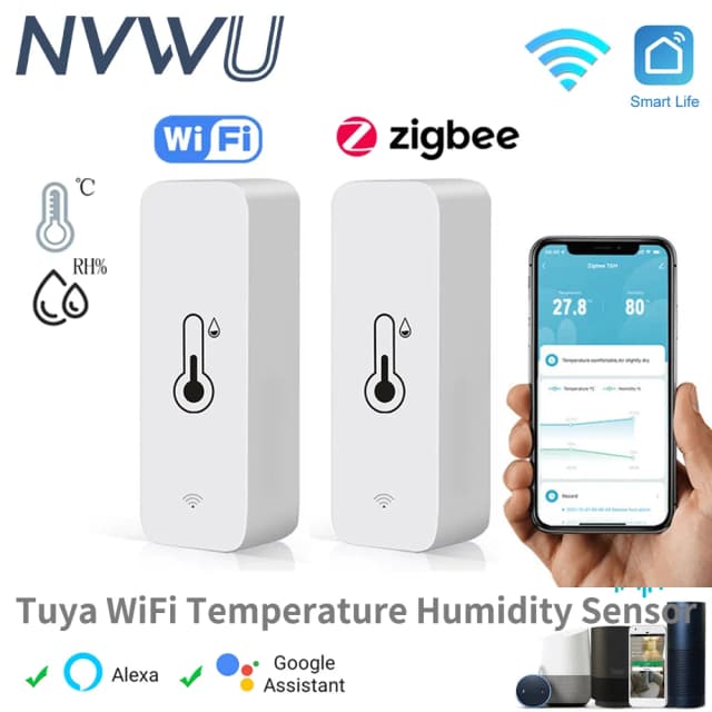 Tuya Zigbee/WiFi Sensor de temperatura y humedad interior hogar inteligente vida inteligente funciona con Alexa asistente de Google control de voz