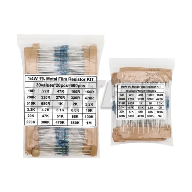 Paquete de resistencias de película metálica, Kit surtido de 30 valores, 1/4W, resistencia 600, 1K, 10K, 300 K, 1M, 1%, 100, 100 ohm, 220 unids/lote, 470 unids/lote