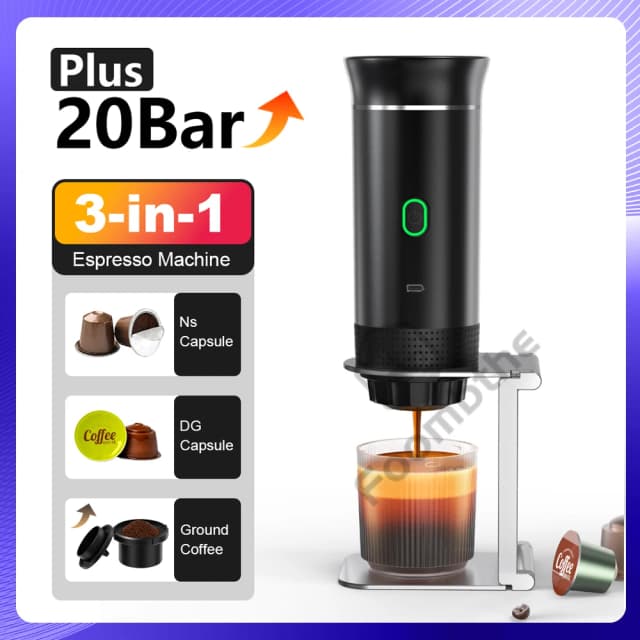 Cafetera Espresso portátil eléctrica inalámbrica para coche y hogar, cafetera para acampar, cafetera de viaje en polvo con cápsula 3 en 1