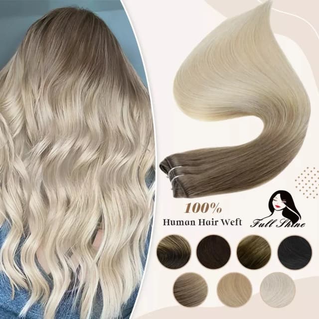 Extensiones de trama de cabello humano con brillo completo, mechones de cabello, Color rubio degradado, 100g, cosido en piel Remy recta sedosa, doble trama para salón