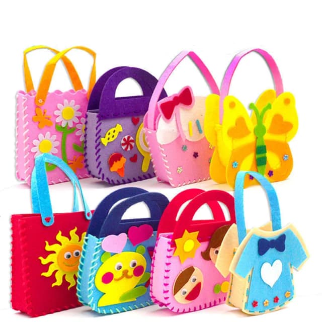 4 Uds. De juguetes artesanales no tejidos de dibujos animados para niños, bolso hecho a mano para niños, bolsos de flores de animales DIY, manualidades, juguete de costura, decoración artesanal