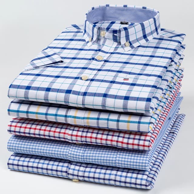 Camisa de manga corta para hombre, camisa de talla grande 7XL, 100% algodón, a cuadros blancos, a rayas, social, ajustada, ropa formal de negocios, Verano