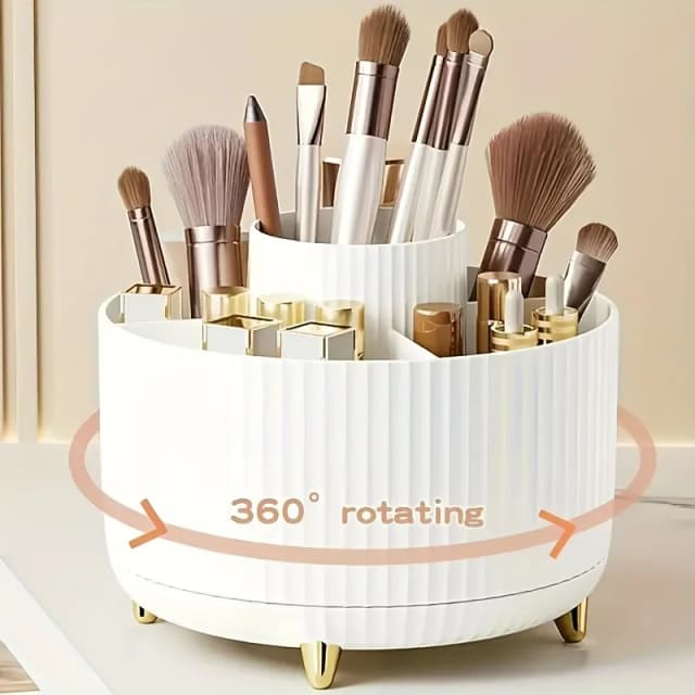 Caja de almacenamiento de cosméticos giratoria de 360 grados, caja de almacenamiento de cosméticos con 5 compartimentos, caja de almacenamiento multifuncional para cepillos