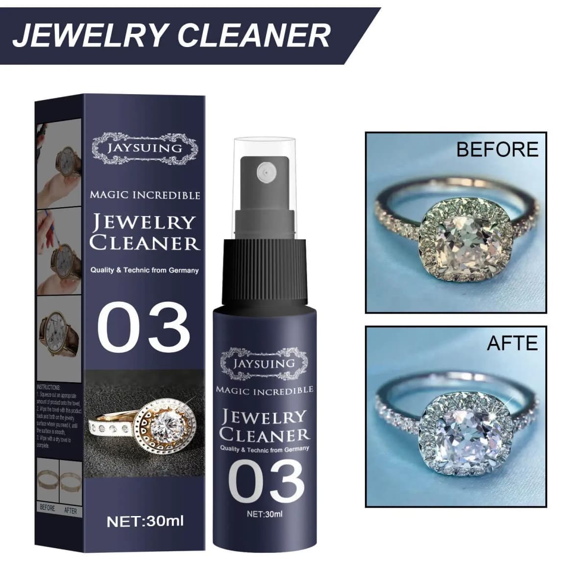 Limpiador de joyas, solución de limpieza, removedor de deslustre, sin manchas, diamantes lisos, joyas doradas, Kits de pulverización de pulido líquido