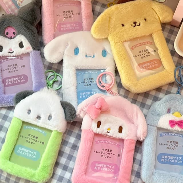 Sanrio Hello Kitty funda de tarjeta de felpa llavero Kuromi Melody tarjetero Kawaii foto tarjeta fundas de exhibición lindo bolso colgante regalos