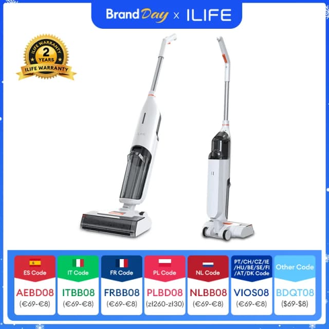 ILIFE W90 draadloze draadloze nat-droog slimme dweilwas, 5500 Pa zuigkracht, 1 min zelfreinigend, grote dubbele watertank