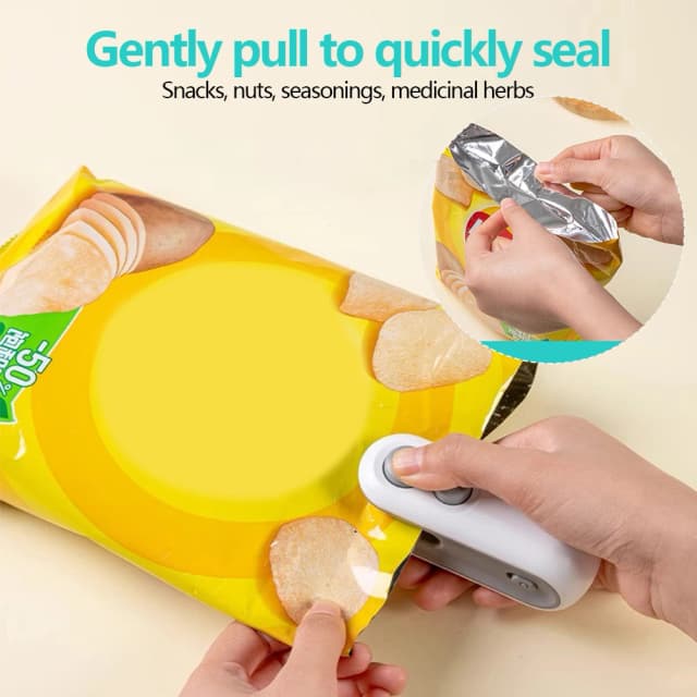Mini sellador de bolsas 2 en 1, máquina de sellado al vacío de calor de mano para almacenamiento de alimentos, aperitivos y frescura