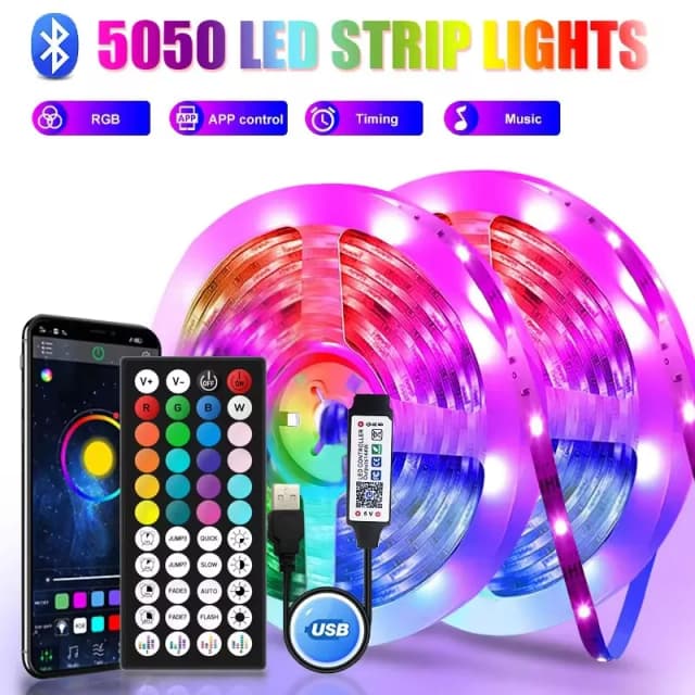 Cinta Bluetooth Usb tira de luz Led 10M 15 metros 5050 Smd 5V Rgb cinta de lámpara Led Flexible autoadhesiva Tv diodo de retroiluminación Led