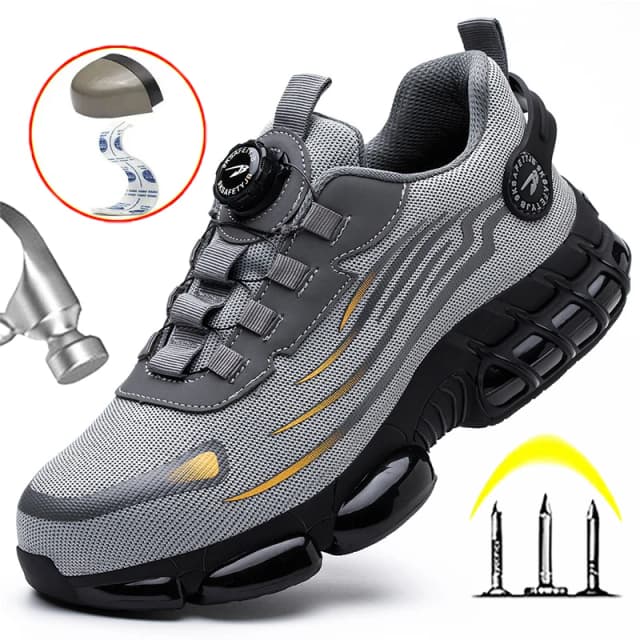 Zapatos de trabajo con botón giratorio, zapatos de seguridad antideslizantes, zapatillas con punta de acero para hombre, botas de trabajo a prueba de perforaciones, zapatos deportivos indestructibles