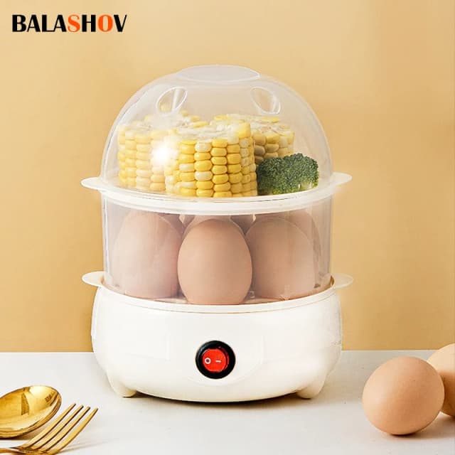 Hervidor de huevos eléctrico multifuncional, Hervidor de huevos de doble capa, Mini vaporizador, cazador furtivo, cocina, máquina de desayuno