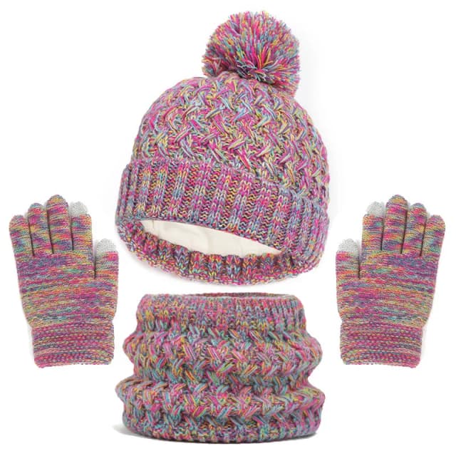 Bufandas de punto de lujo para niños, Gorro con pompón bonito, gorro de invierno, bufanda y guantes, conjunto de 3 piezas, 2023