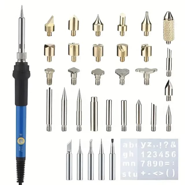 Kit de herramientas de pirograbado de 60W, juego de herramientas de tallado y grabado en relieve de madera para soldador de temperatura ajustable manual