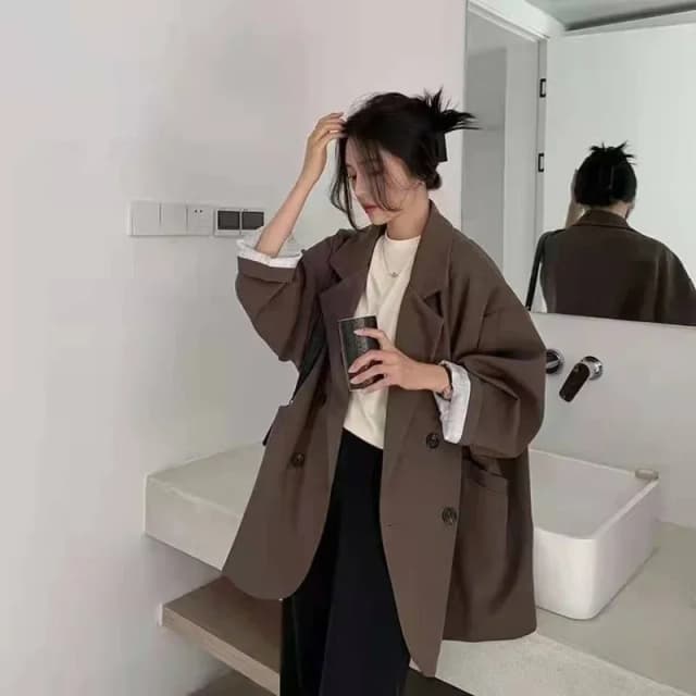 Blazer grande para mujer, abrigos, moda de primavera y otoño, versión coreana, abrigo superior holgado, ropa de trabajo de oficina, chaqueta de otoño Grace para mujer