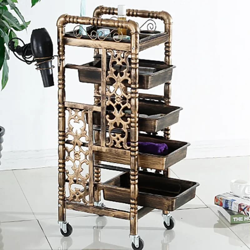 Carro Retro de moda elegante para salón de belleza con ruedas universales almacenamiento multicapa para herramientas de peluquería