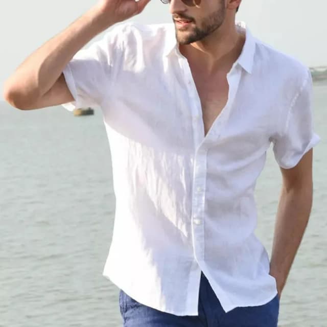 Camisa informal de manga corta para hombre, ropa de calle con botones de solapa, camisa de lino y algodón de Color sólido para hombre, blusa de vacaciones Vintage M-3XL