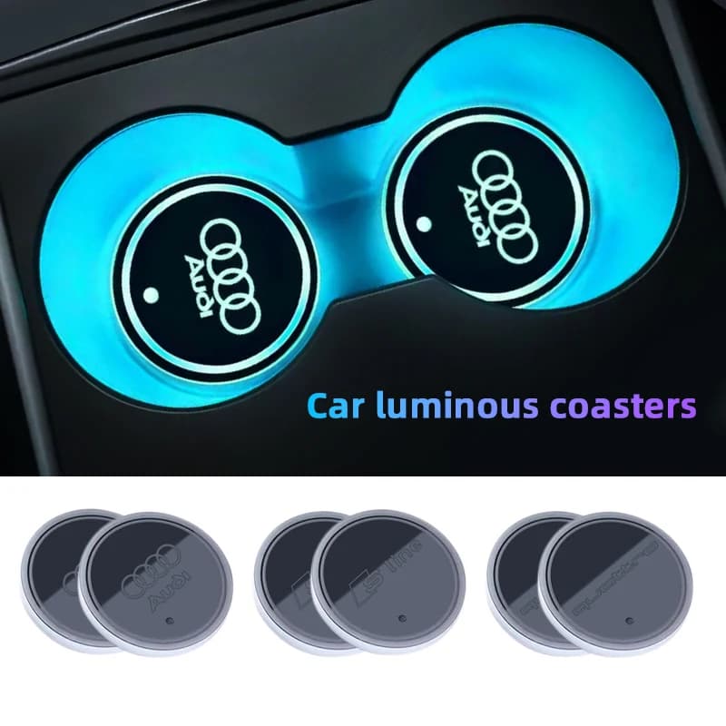 Posavasos luminoso LED para coche, soporte para vasos, alfombrilla antideslizante para Audi SLINE A3 A4 B8 B9 A6 C5 C6 C7 A7 Q5 A5 A8 8V RS6 R8 S1 S2 S3 S4, 2 uds.