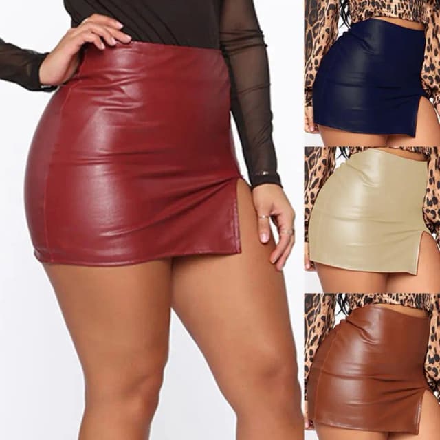 Faldas de noche de cuero para Mujer, ropa de discoteca de Color puro con cremallera de cuero PU, MIni Faldas sexis de cuero a la cadera, Moda 2022