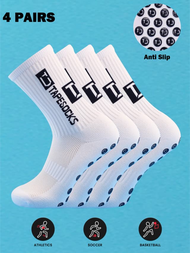 4-paar voetbalsokken voor heren met grip, antislip antislip atletische sokken met kussentjes voor voetbal/basketbal
