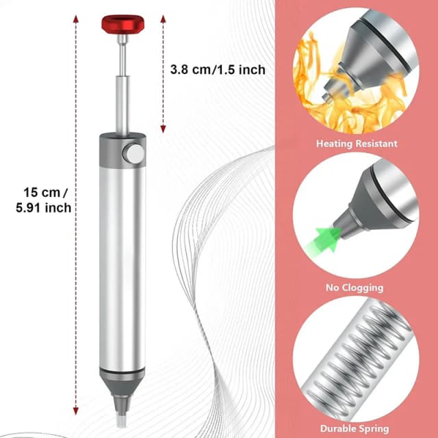 Ventosa de soldadura sin obstrucciones, bomba para desoldar para quitar soldadura con boquilla de succión de silicona resistente al calor reemplazable
