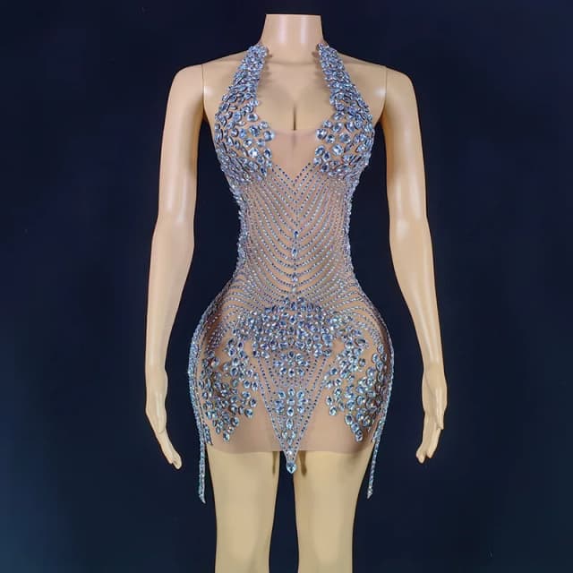 Vestidos de Cóctel transparentes para mujer, vestido Sexy de lujo con borla de diamantes de imitación brillantes, vestidos cortos de graduación para niña negra