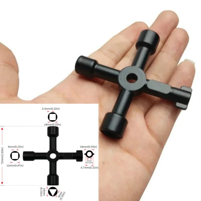 Llave de interruptor cruzado multifunción 4 en 1 para electricista, fontanero, llave triangular cuadrada Universal para radiador de purga de tren de Gas
