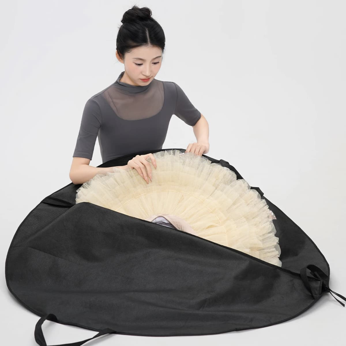 Bolsa de almacenamiento negra con cremallera para tutú de Ballet, bolso impermeable no tejido, mochila para actuación, faldas de tul, accesorios de baile