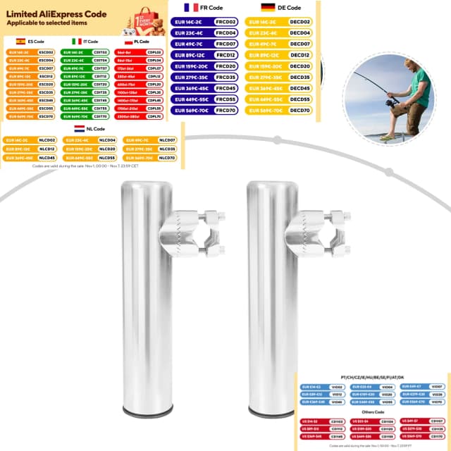 2 soportes de caña de pescar de acero inoxidable para barcos de pesca para rieles de 19 mm (3/4 ") a 25 mm (1") de diámetro.