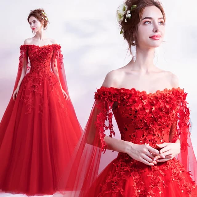 Vestido largo rojo de hombro para mujer y niña, vestido de fiesta de noche, vestido de actuación, boda, arena, dama de honor, vestido de invitados