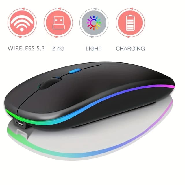 Ratón recargable inalámbrico ultradelgado con iluminación LED, modo dual (BT y 2.4G), compatible con iPad, computadora portátil, PC, Mac, Windows