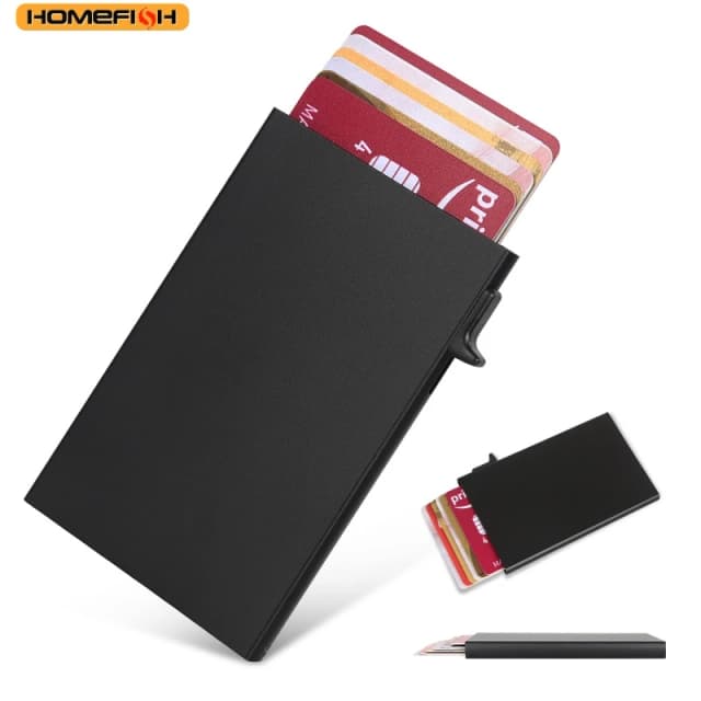 HOMEFISH Tarjetero Metálico Portátil, Mini Cartera Delgada, Monedero Simple para Hombres y Mujeres