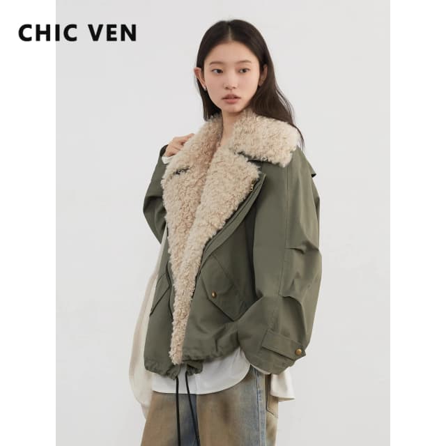 CHIC VEN-abrigos para mujer, ropa de calle holgada e informal, Chaqueta de algodón Retro para motocicleta, abrigo grueso y cálido para mujer, Otoño e Invierno 2024
