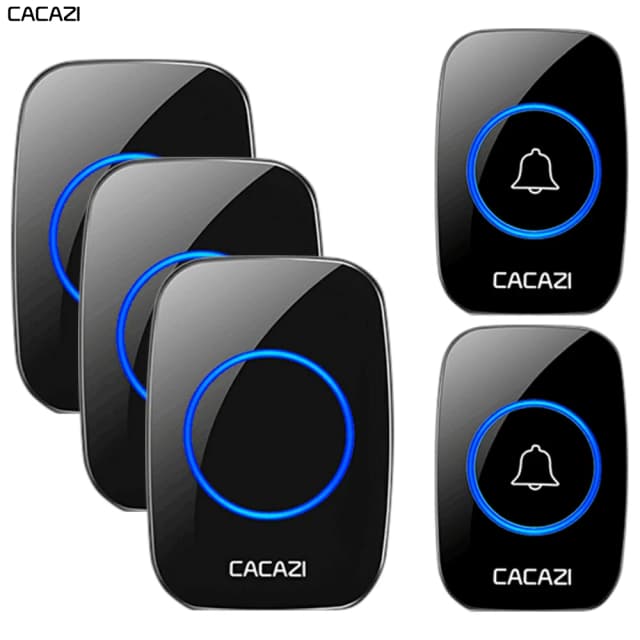CACAZI nuevo timbre inalámbrico impermeable 300m de alcance EE. UU. UE Reino Unido enchufable timbre de puerta inteligente para el hogar 1 2 botones 1 2 3 receptores
