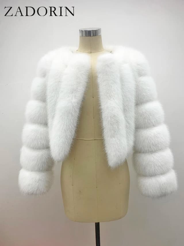 ZADORIN, abrigos de piel de lujo, abrigo de piel de zorro sintética esponjoso recortado de manga larga, chaqueta blanca rosa para mujer, Tops, chaquetas de invierno para mujer 2024