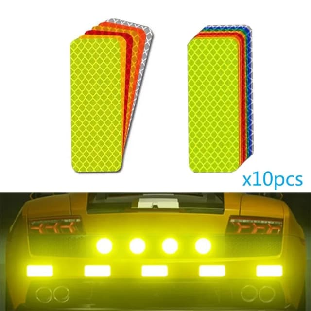 10 Uds. De pegatinas reflectantes para parachoques de coche, cinta de advertencia reflectante, pegatinas reflectoras seguras, calcomanías de advertencia de seguridad, 3x8cm