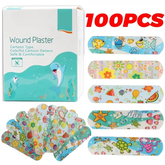 100 Uds. de vendajes para niños, vendajes con dibujos animados, tiras adhesivas flexibles, impermeables, transpirables, para niños