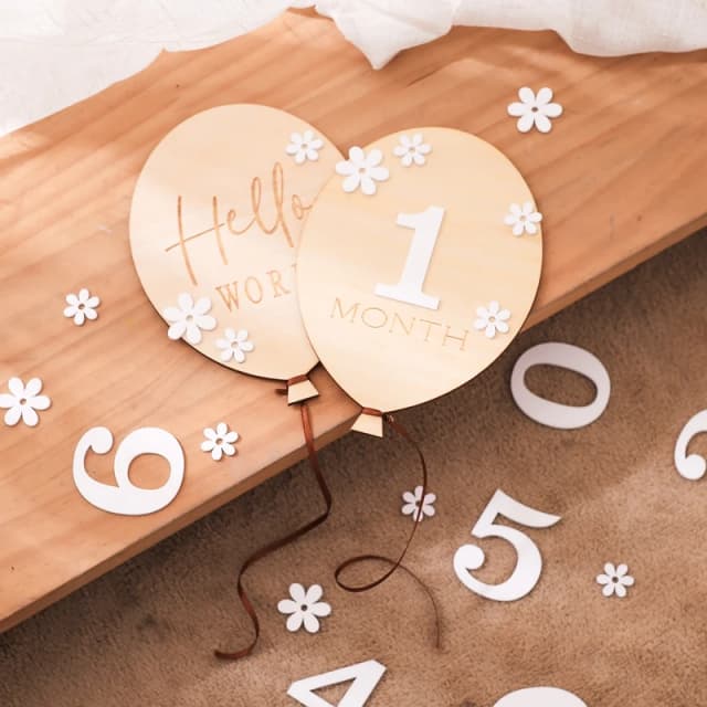 Globos de madera para bebé, tarjetas de hito, accesorios de fotografía, accesorios de fotografía para bebé, regalos de nacimiento para recién nacido, 2 uds.