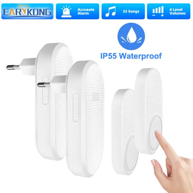 Timbre inalámbrico Smart Home 200m Control remoto de larga distancia Timbre de puerta de bienvenida multicolor Ajuste de volumen Enchufe UE EE. UU. Blanco