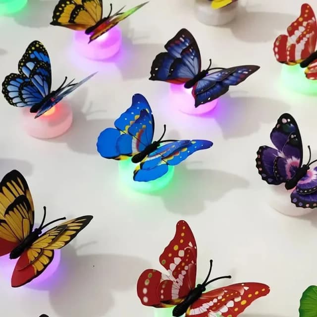 Juego de luces nocturnas de mariposa creativas, LED adhesivo, brillante, colorida, decoración de pared DIY, iluminación divertida para el hogar, 5 uds.