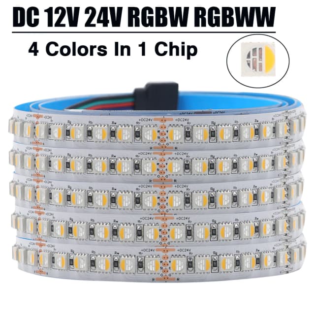 Tira de luces LED RGBW RGBWW DC 12V 24V 4 colores en 1 Chip SMD 5050 60 108 120 Leds/M cinta Flexible luz de cuerda