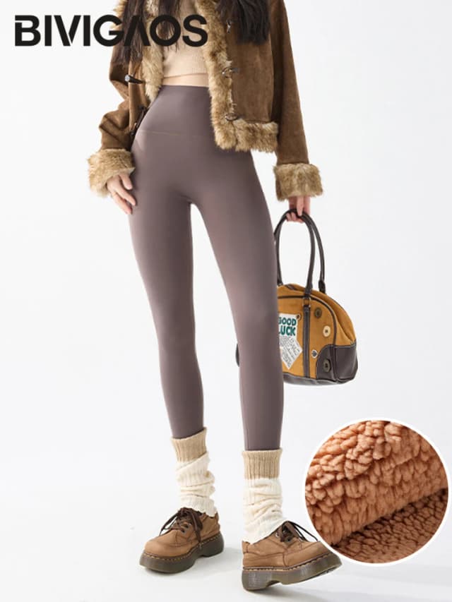 BIVIGAOS Otoño Invierno polar grueso tiburón Leggings mujer alta cintura levantador de glúteos calidez Alpaca terciopelo Leggings