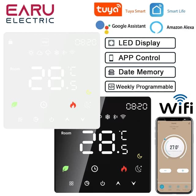 Termostato inteligente Tuya WiFi, calefacción de suelo eléctrica TRV, caldera de Gas y agua, control remoto por voz y temperatura para Google Home Alexa