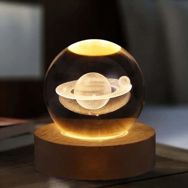 Lámpara de bola de cristal 3D única con proyecciones planetarias y galaxia, luz nocturna USB para una atmósfera acogedora, bola de plasma