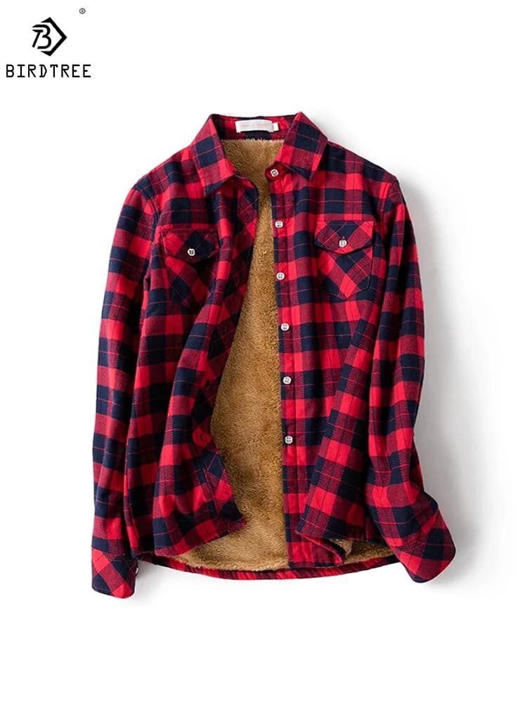 Camisa a cuadros gruesa y cálida de terciopelo para mujer, Tops de manga larga para mujer, blusa informal a cuadros de lana para invierno, ropa de otoño T77710A