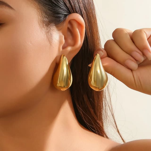 Pendientes colgantes de cúpula gruesa chapados en oro Vintage para mujer, vestido de moda, pendientes de gota de lágrima gruesa de acero inoxidable liso, regalo, 2 piezas