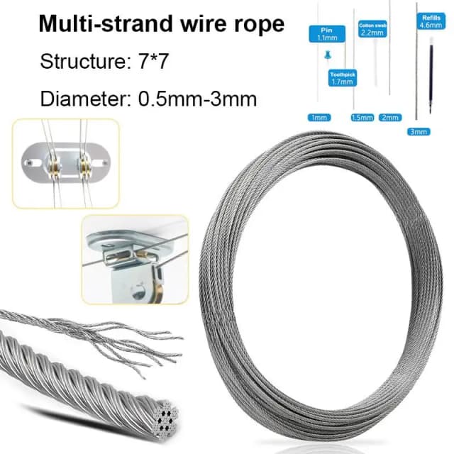 10M ~ 5M de diámetro 0,5mm-3,0mm estructuras 7X7 304 cable de cuerda de alambre de acero inoxidable cable de elevación de pesca más suave