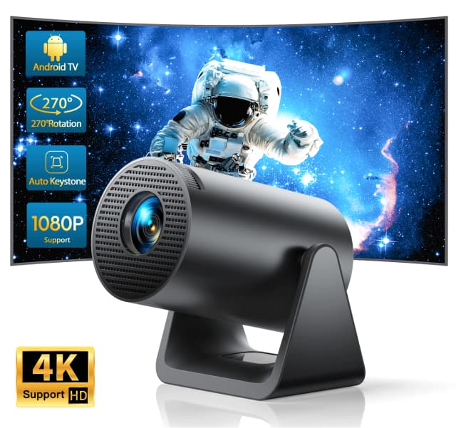 【Auto Keystone】 Mini Vidéoprojecteur WiFi Bluetooth, 300 ANSI Wimius L1 Projecteur,Android 11,WiFi6 Portable Full HD 1080P Supporté avec Angle 270° Projecteur 4K Home Cinéma pour PS5/Fire Stick HDMI USB