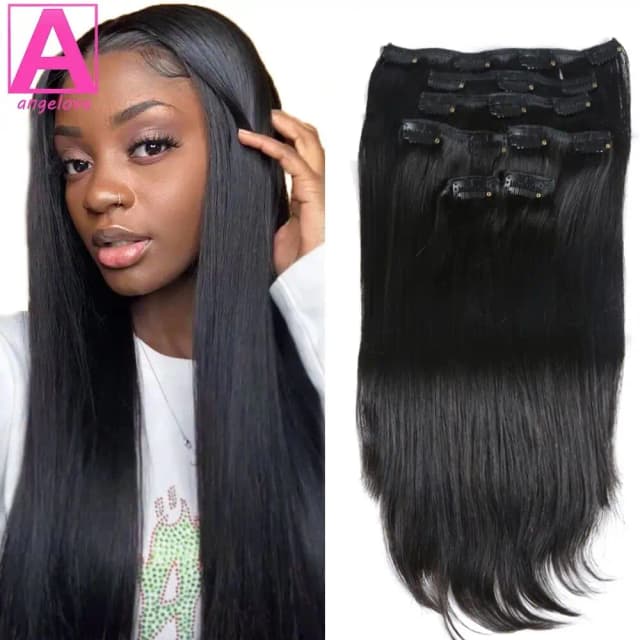 Extensión de cabello humano con Clip recto, 120 g/juego, extensión de cabello con Clip recto, extensión de cabello con Clip brasileño de cabeza completa para mujeres