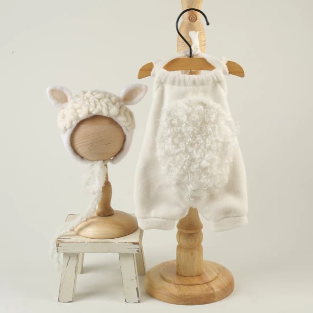 Conjunto de sombrero y pantalones cortos de oveja de fieltro de lana para recién nacido, ropa de bebé, pelele infantil, accesorios de fotografía para recién nacidos